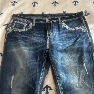 Grace Women's Distressed Dark Blue Straight Leg Jeans